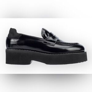 Aquatalia Marta Patent Leather Casual Penny Loafers 7 Weatherproof Chunky Black